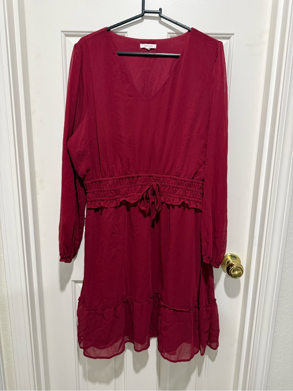 Maurices Wine Red Long Sleeve V-Neck Dress